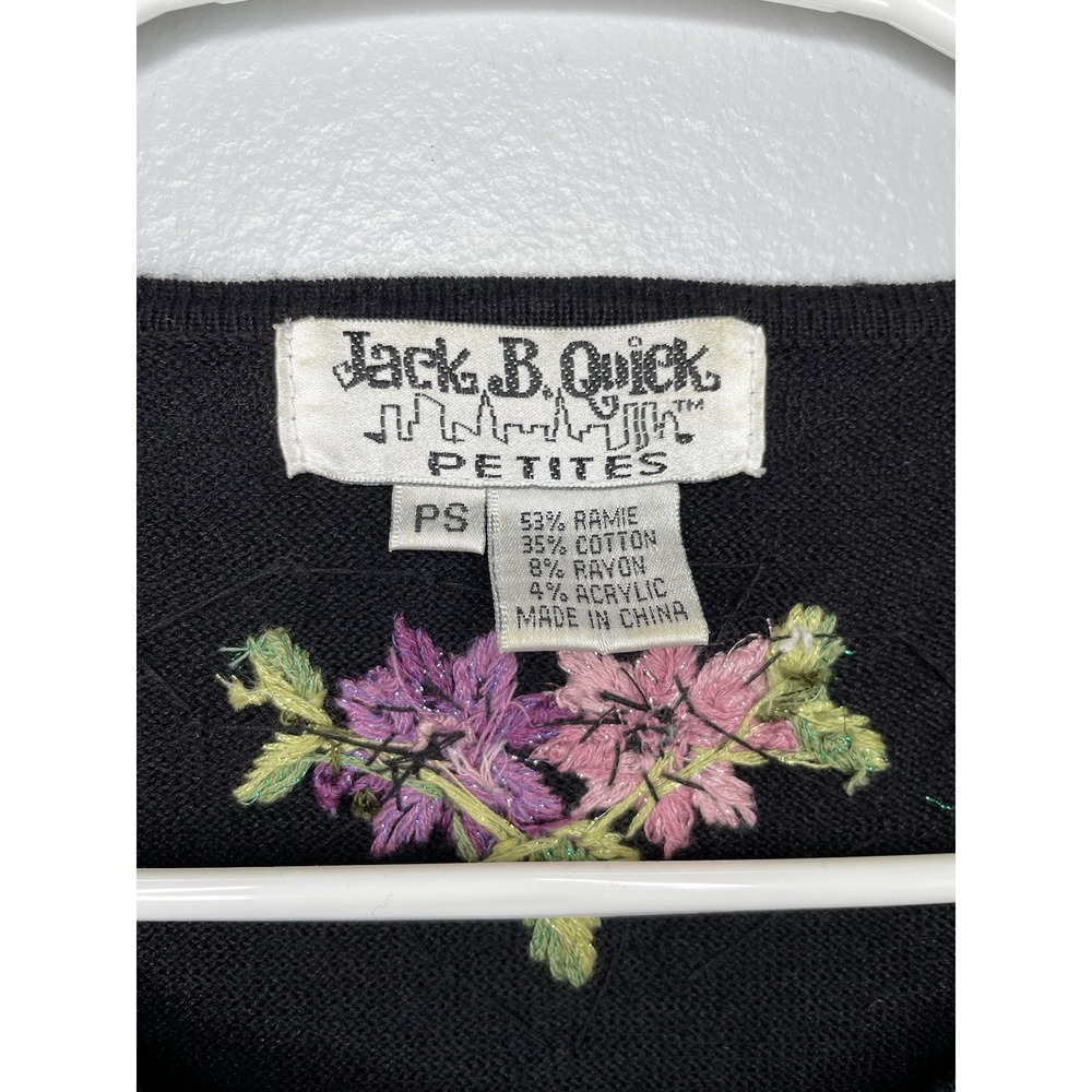 Vintage Jack‎ B. Quick Size PS Black Embroidered Flowers Sweater Sequin Beads - Picture 4 of 7